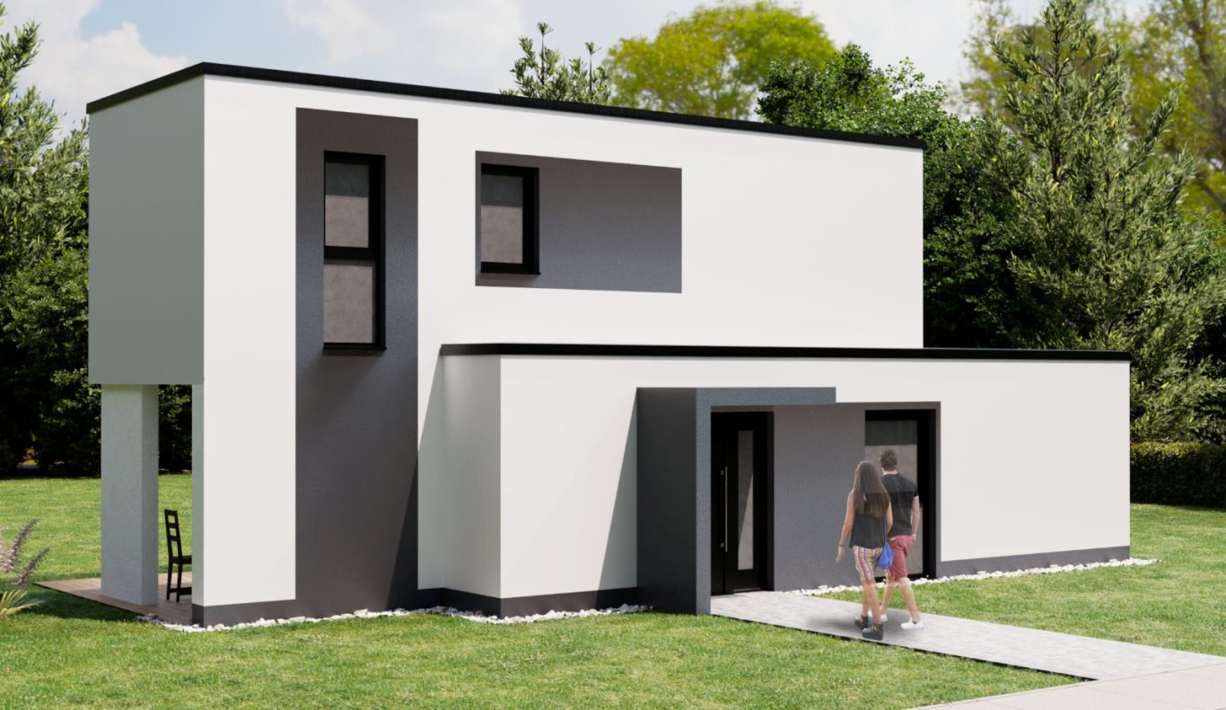 Vorderansicht MH2 Ein 2geschossiges Modulhaus mit ganz besonderer Architektur.