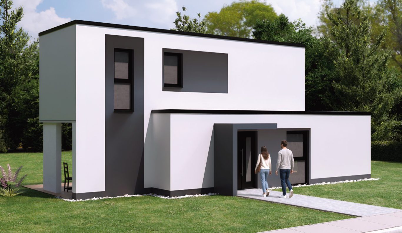 Vorderansicht MH2 Ein 2geschossiges Modulhaus mit ganz besonderer Architektur.